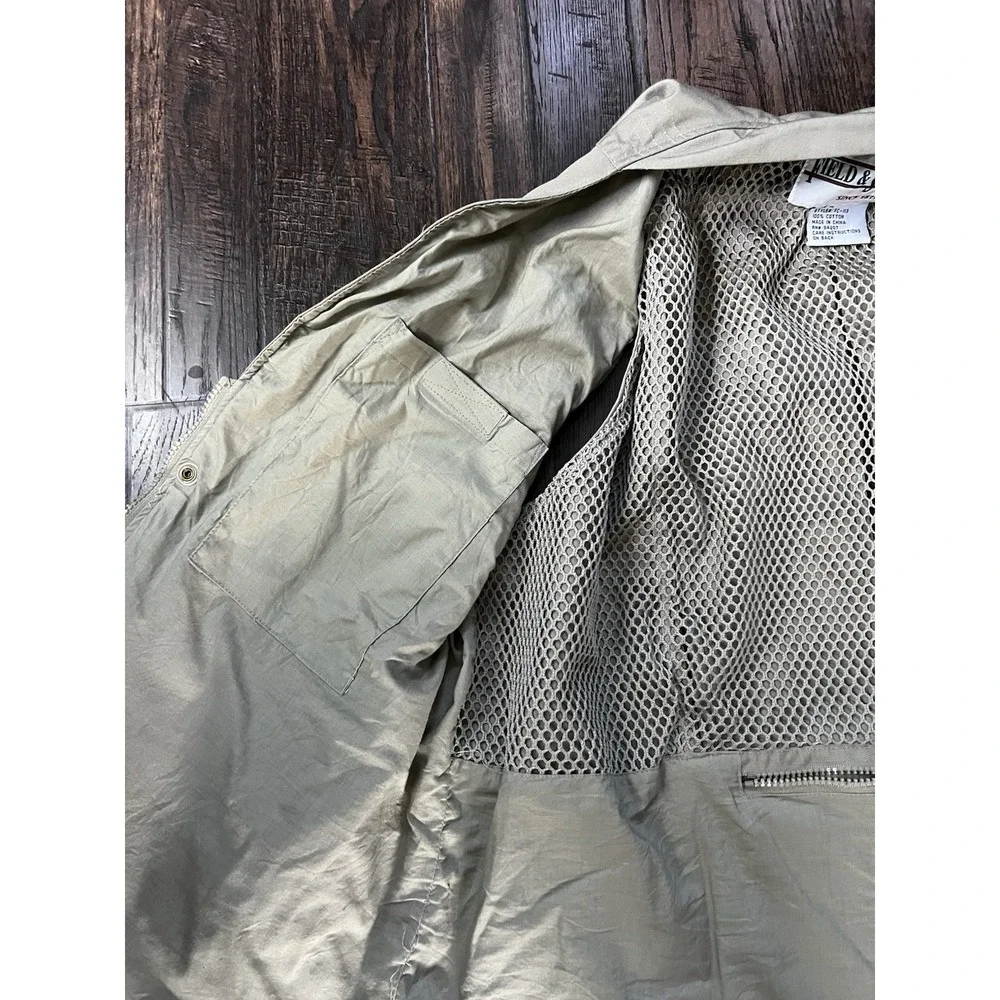 VTG Field & Stream Fly Fishing Vest Mens XL Khaki Multipocket Outdoors Zip Vent
